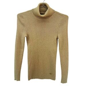 LAUREN RALPH LAUREN Metallic Ribbed Turtleneck Sweater • Small • gold